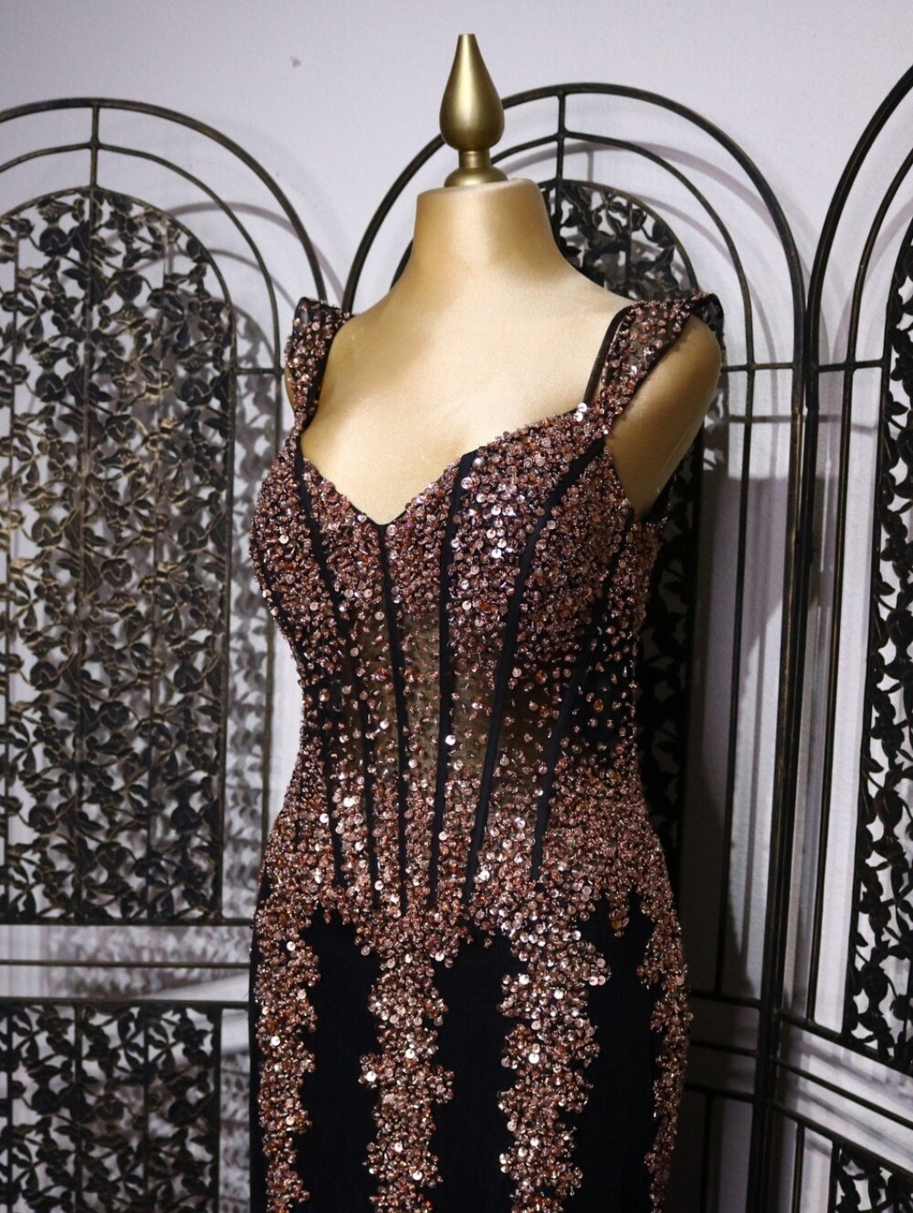 NWT Jovani 51115 Black Rose Gold Sequin Mermaid Gown Size 10 - Picture 5 of 13